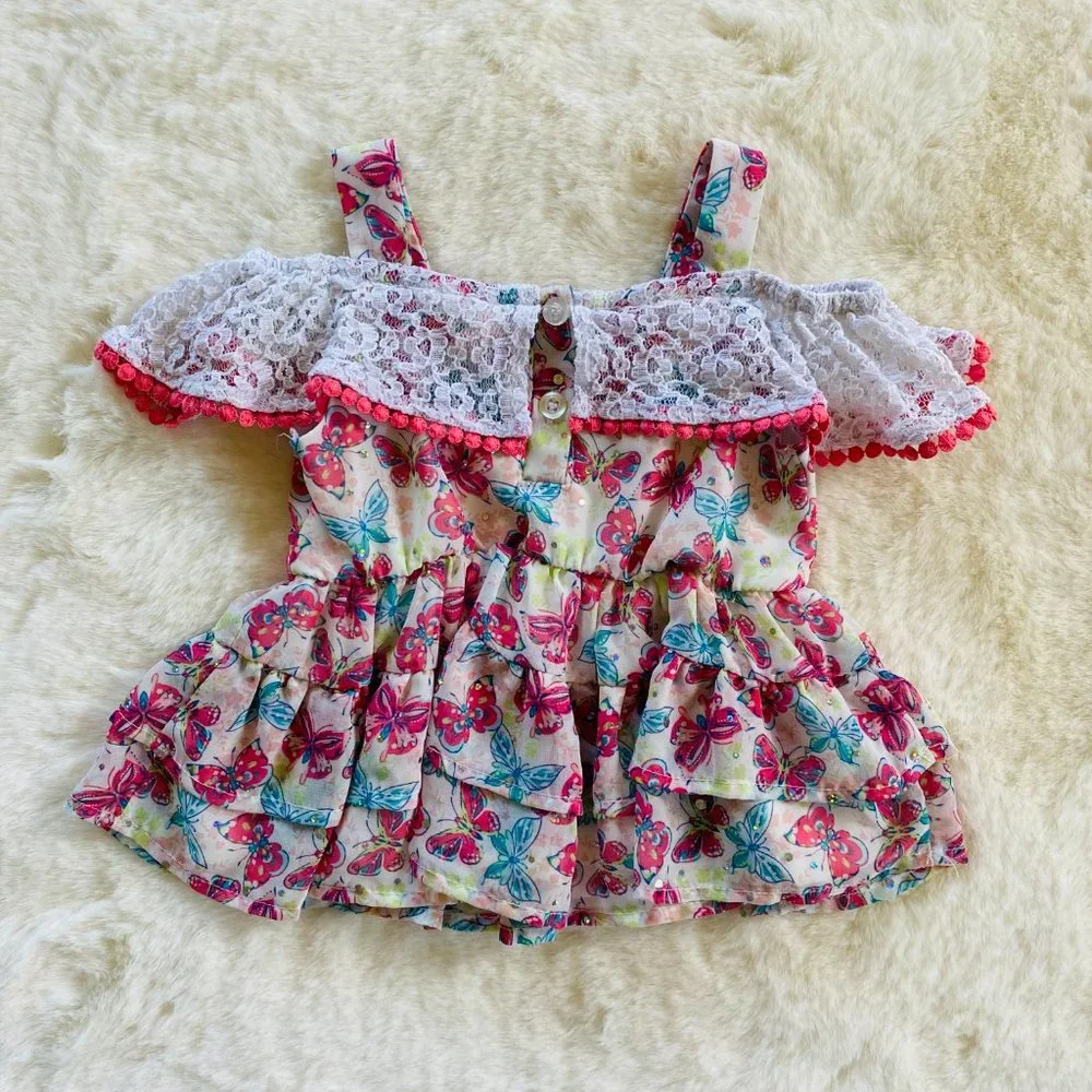 Girl’s Infant Outfit Size 12 months Butterfly Top Capri Denim Leggings - Picture 5 of 14